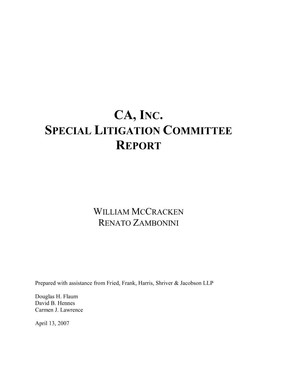 Ca, Inc. Special Litigation Committee Report