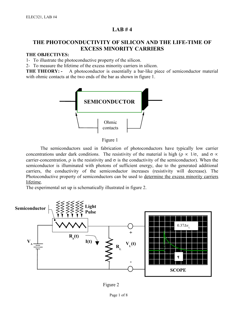 THE PHOTOCONDUCTIVITY of SILICON and the LIFE-TIME of Excess MINORITY CARRIERS