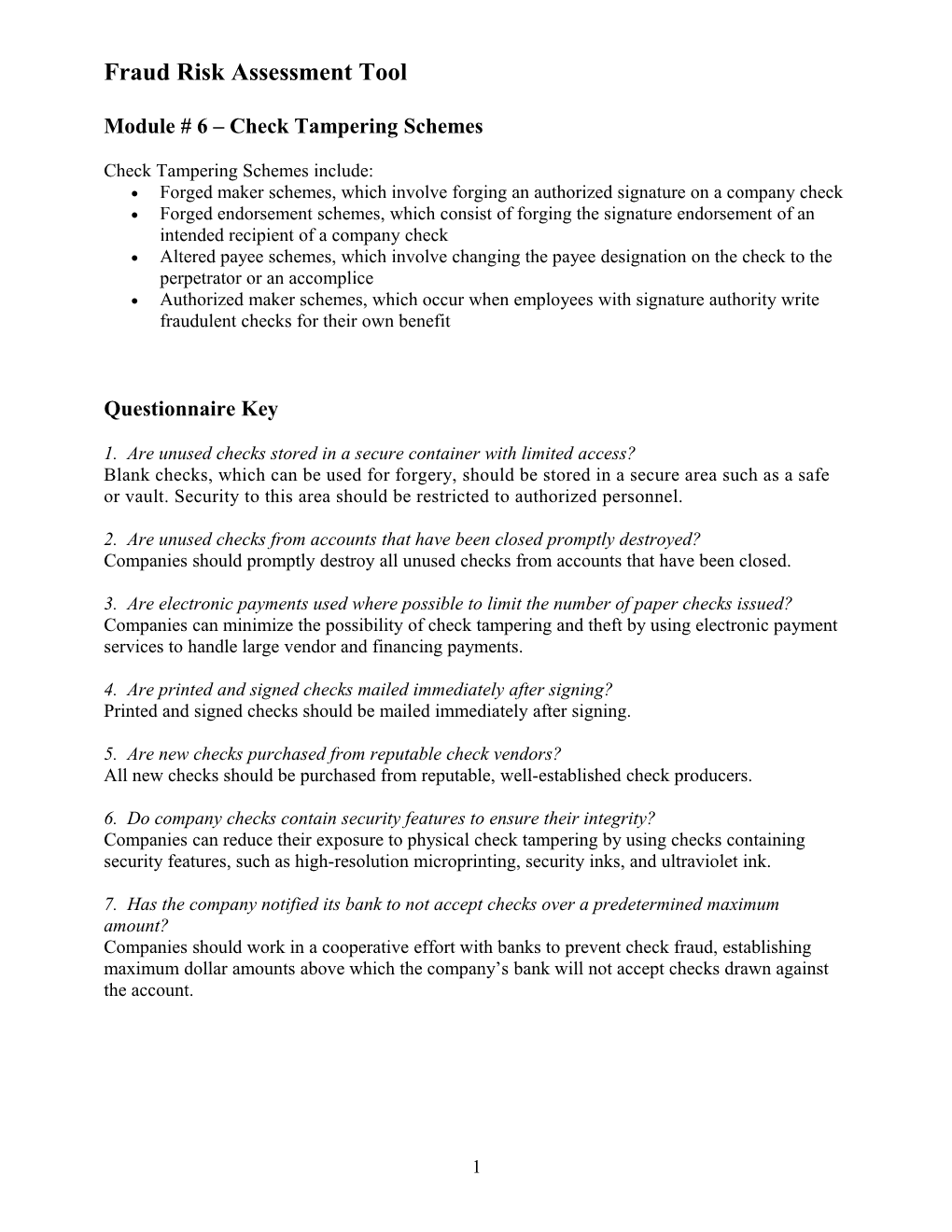 Fraud Risk Assessment Tool