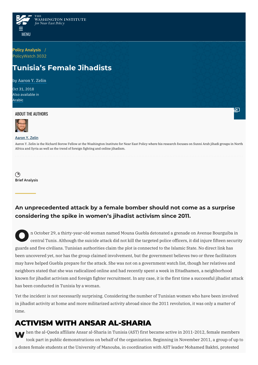 Tunisia's Female Jihadists | the Washington Institute