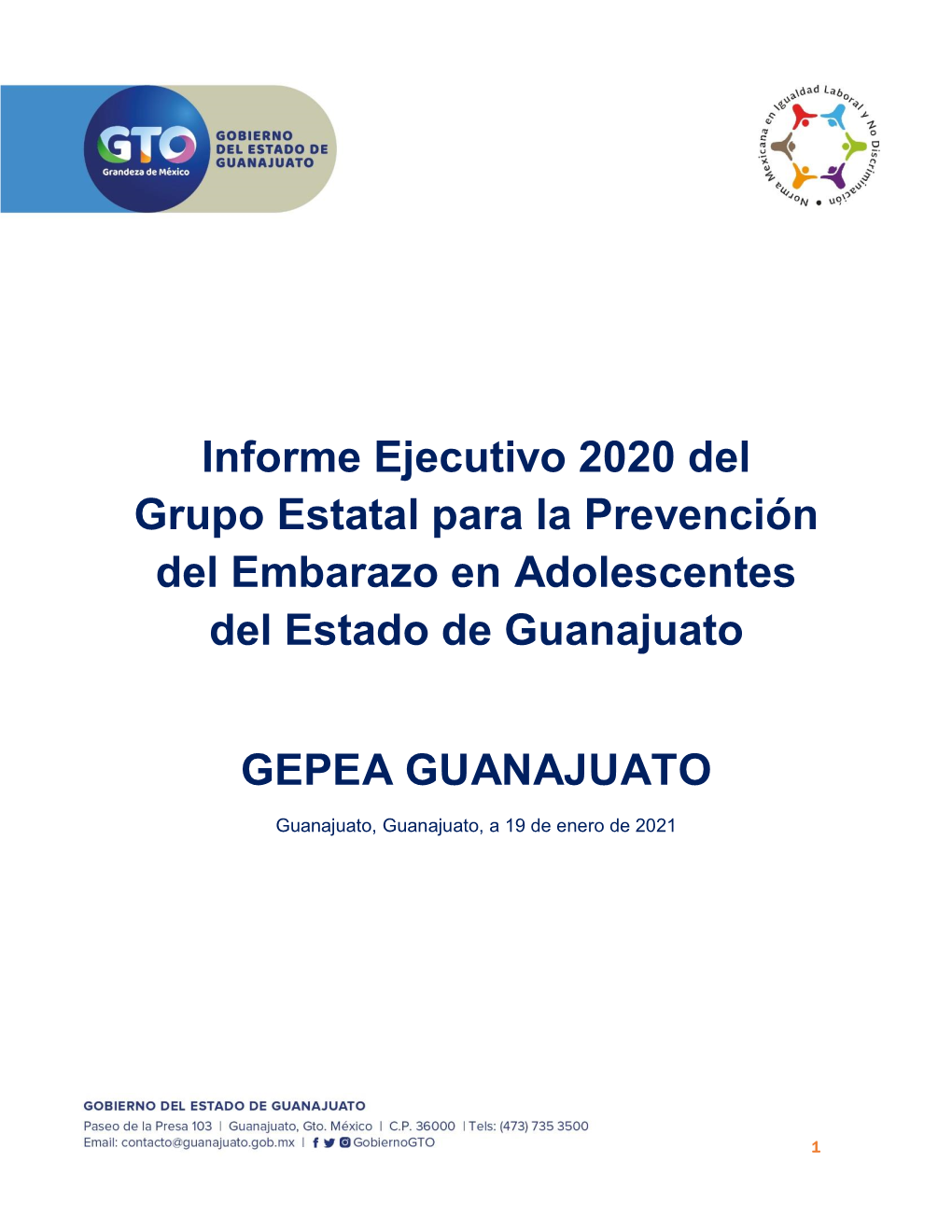 Informe Ejecutivo 2020 Del Grupo Estatal Para La Prevención Del Embarazo En Adolescentes Del Estado De Guanajuato