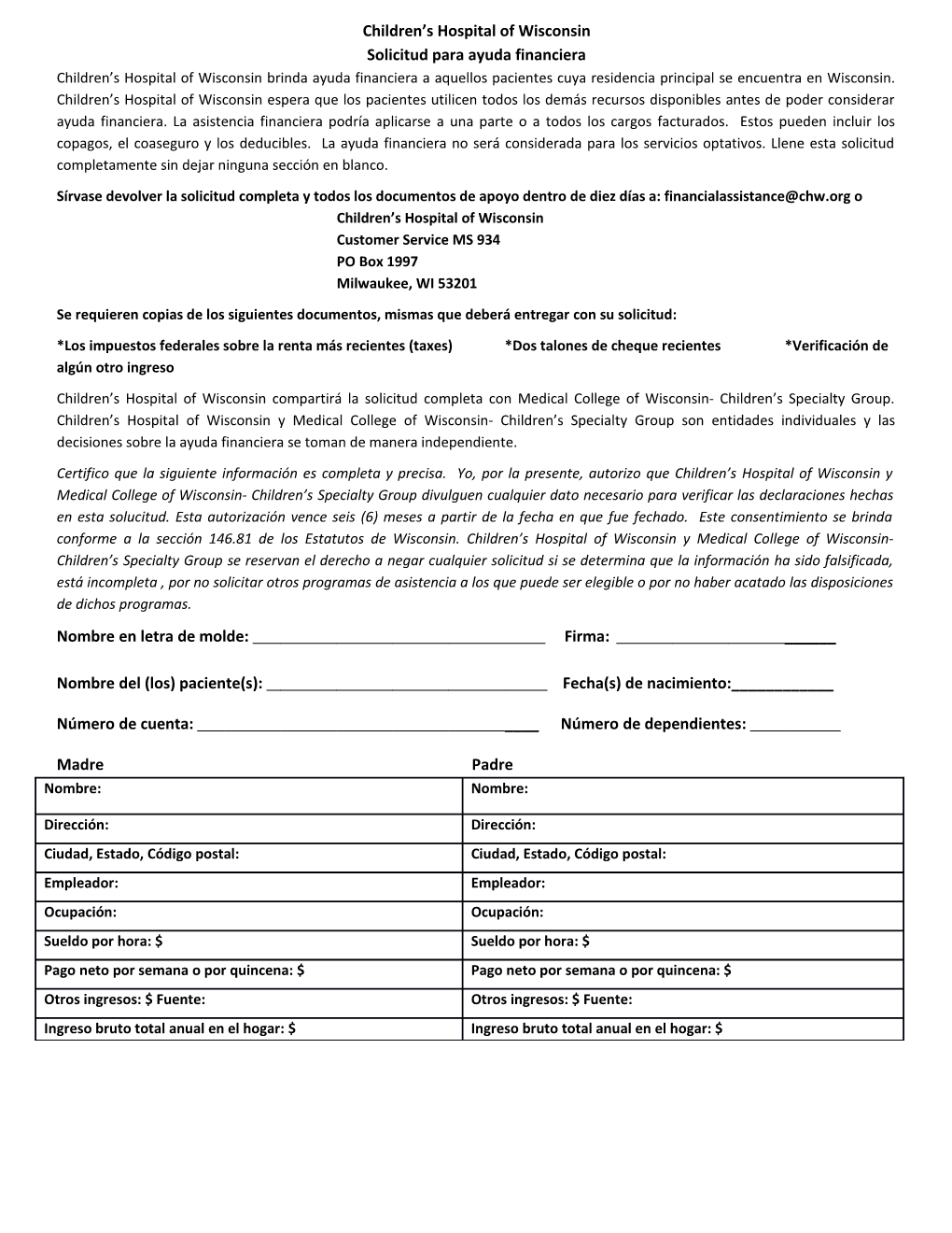 Solicitud Para Ayuda Financiera