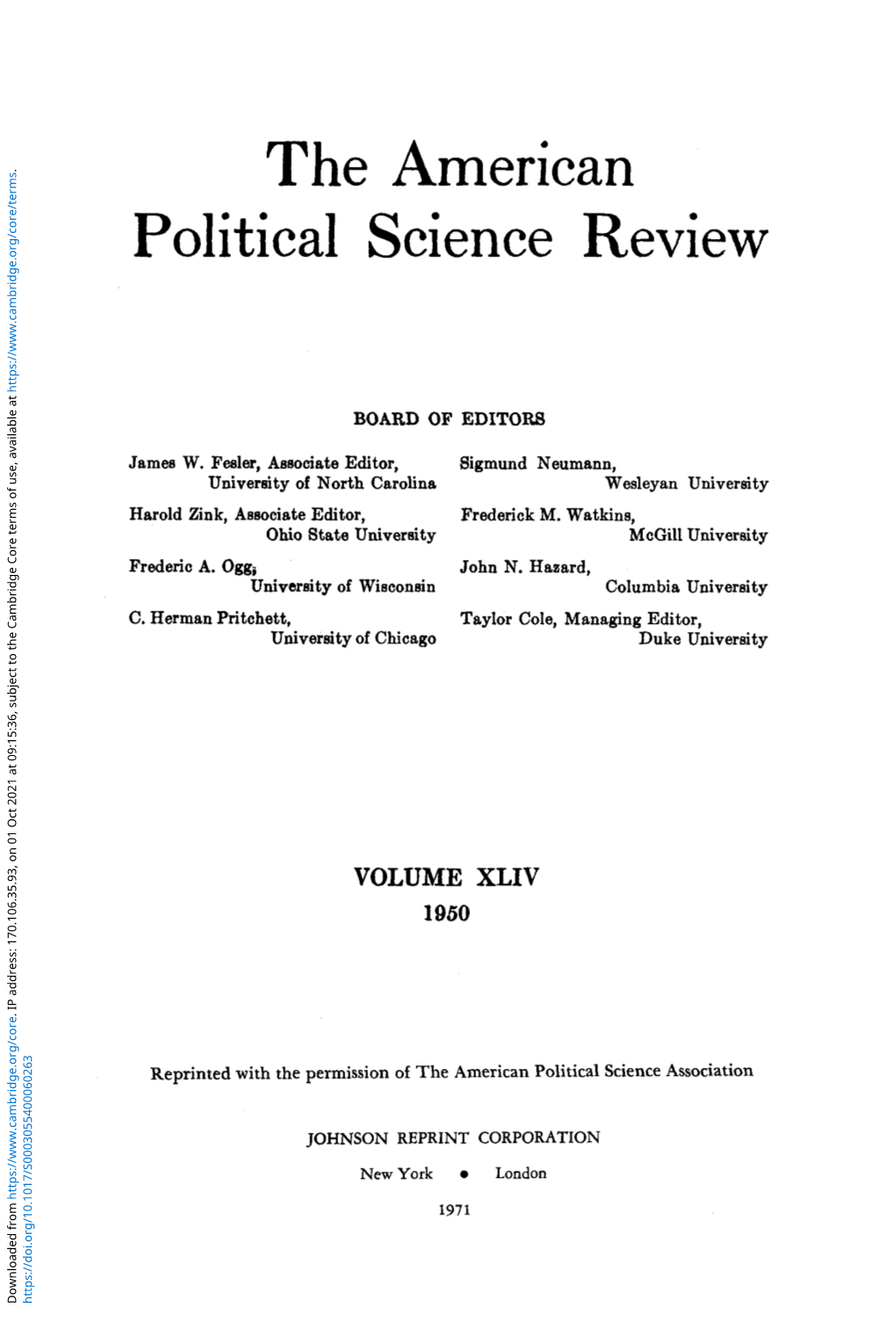 The American Political Science Review, 1926-1949