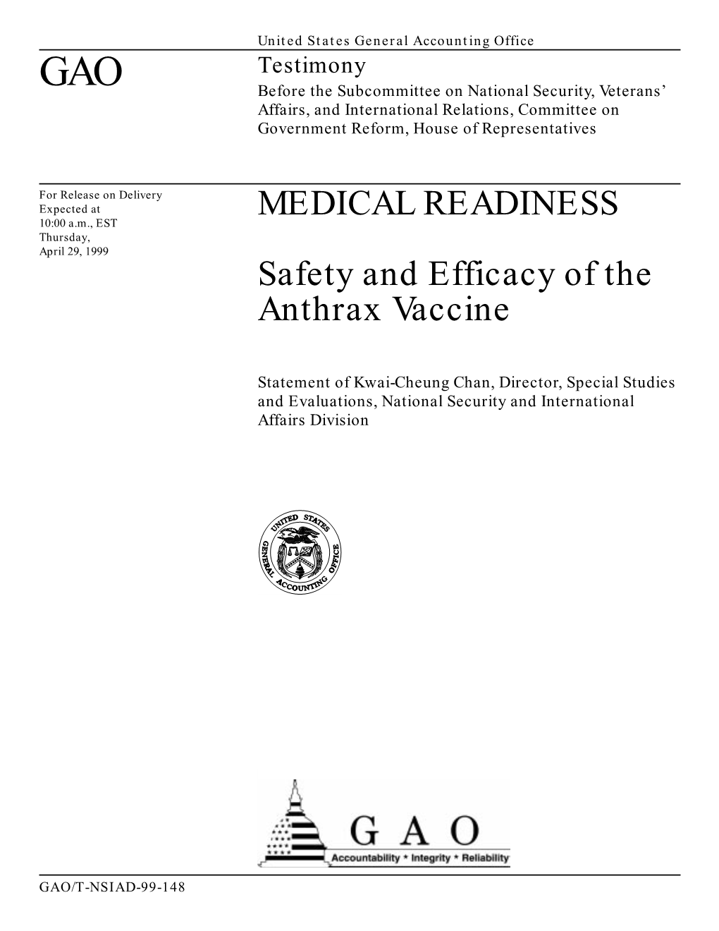 MEDICAL READINESS Safety and Efficacy of the Anthrax Vaccine