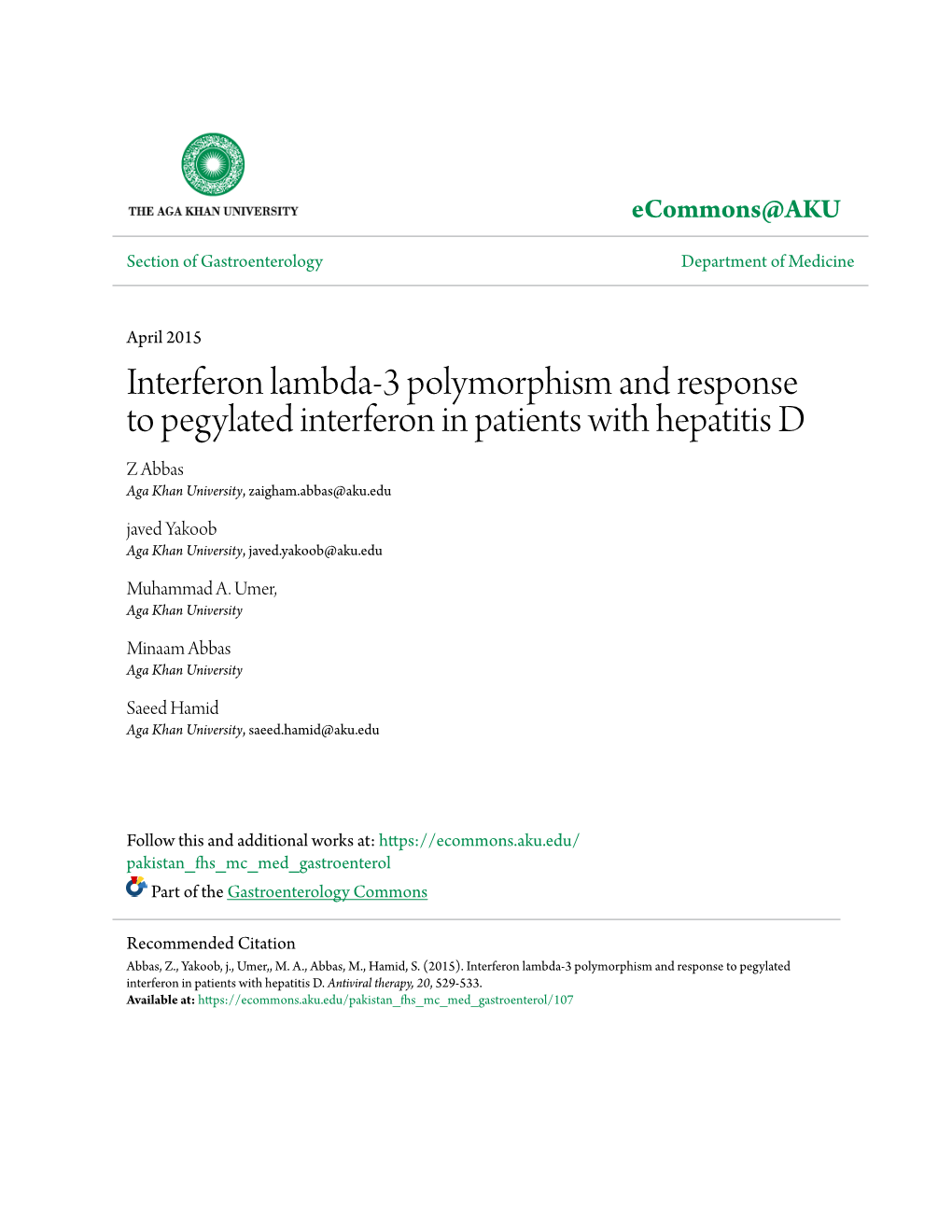 Interferon Lambda-3 Polymorphism and Response to Pegylated