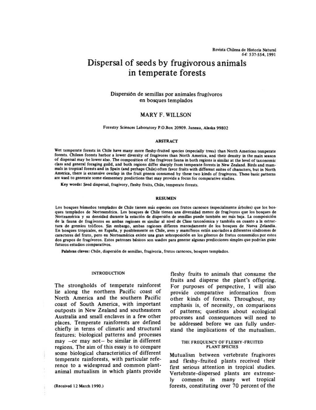 Dispersal of Seeds by Frugivorous Animals in Temperate Forests