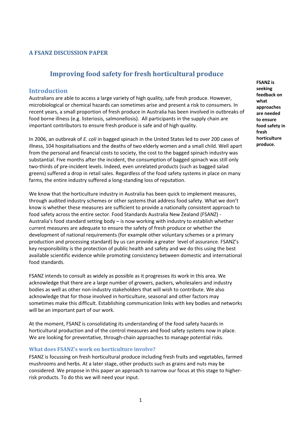 Improving Food Safety for Fresh Horticultural Produce