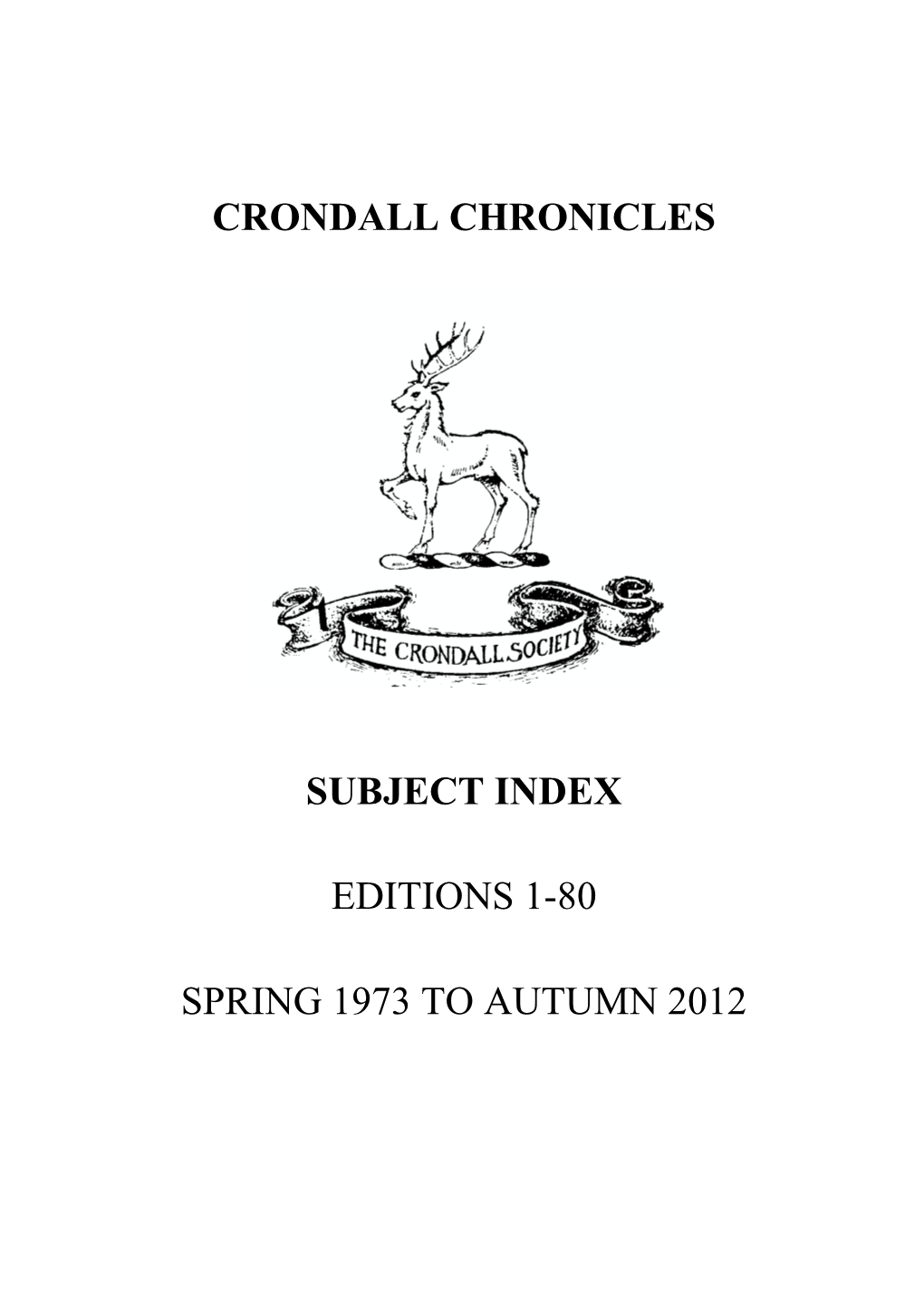 Crondall Chronicles Subject Index Editions 1-80 Spring