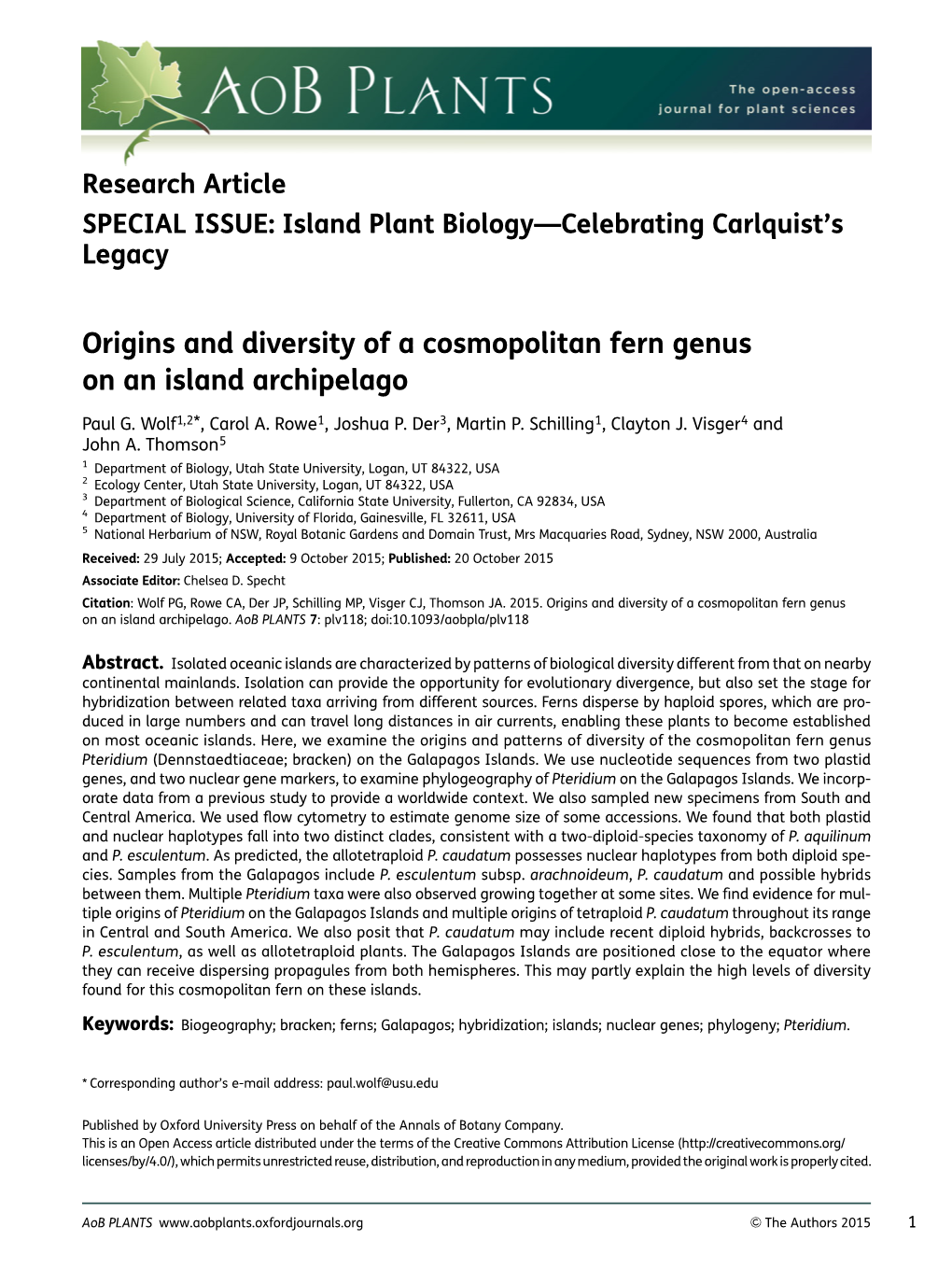 Origins and Diversity of a Cosmopolitan Fern Genus on an Island Archipelago