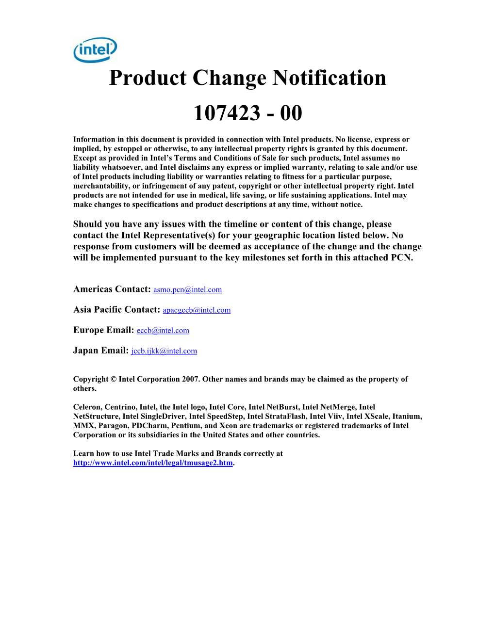 Product Change Notification 107423