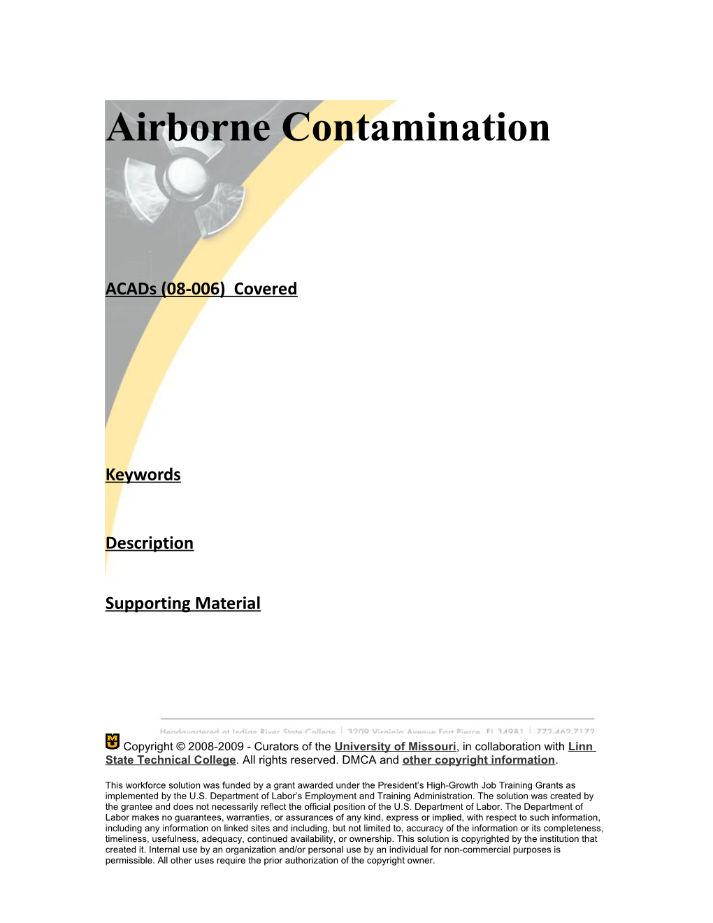 Module 6: Airborne Contamination Table of Contents