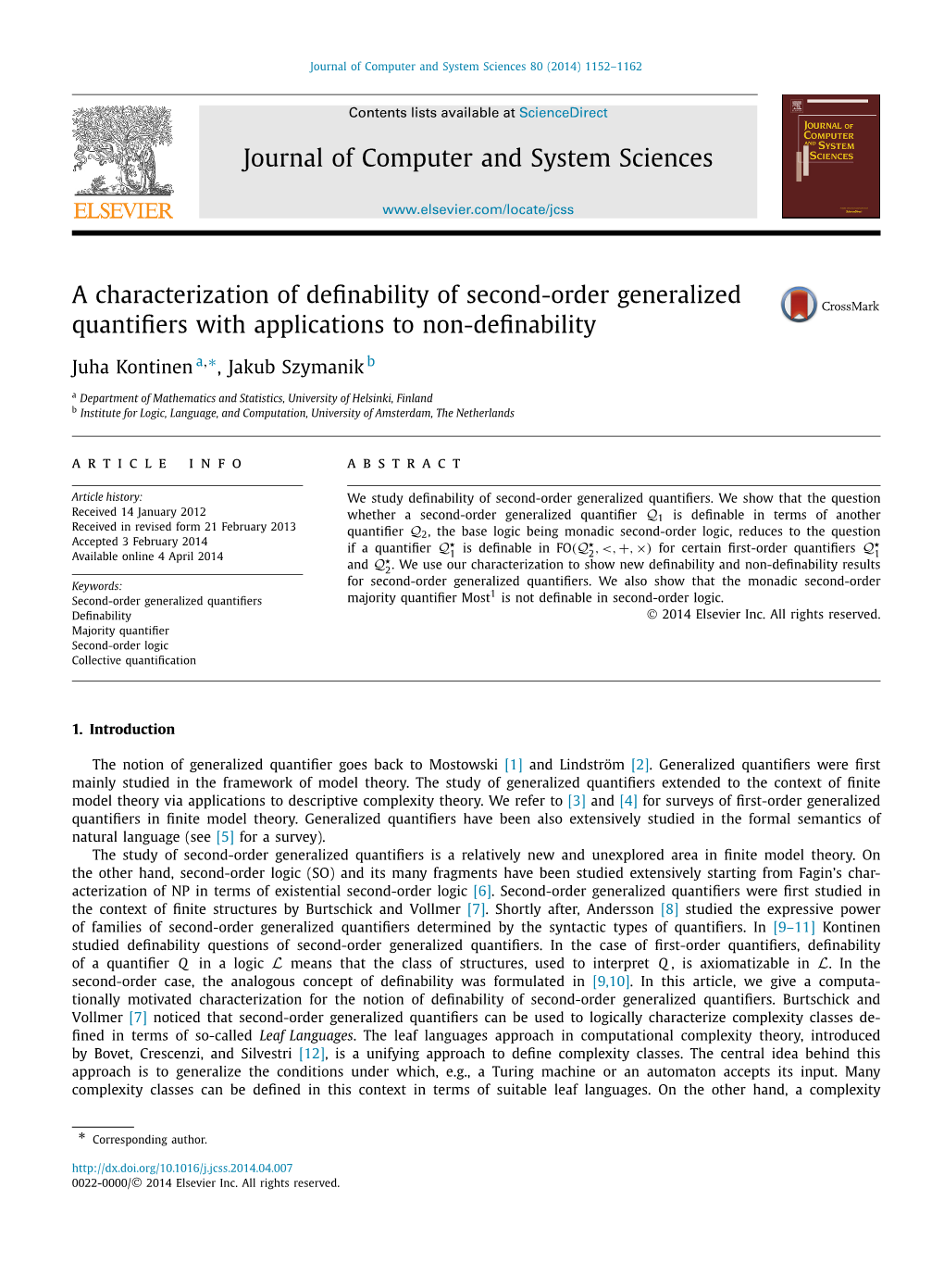 A Characterization of Definability of Second-Order Generalized Quantifiers with Applications to Non-Definability