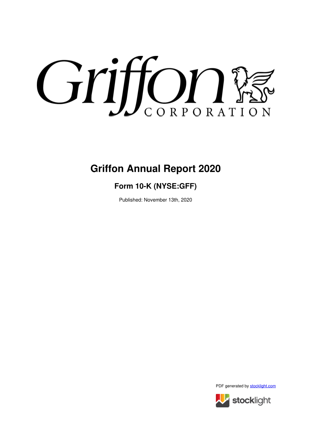 Griffon Corporation Annual Report 2020