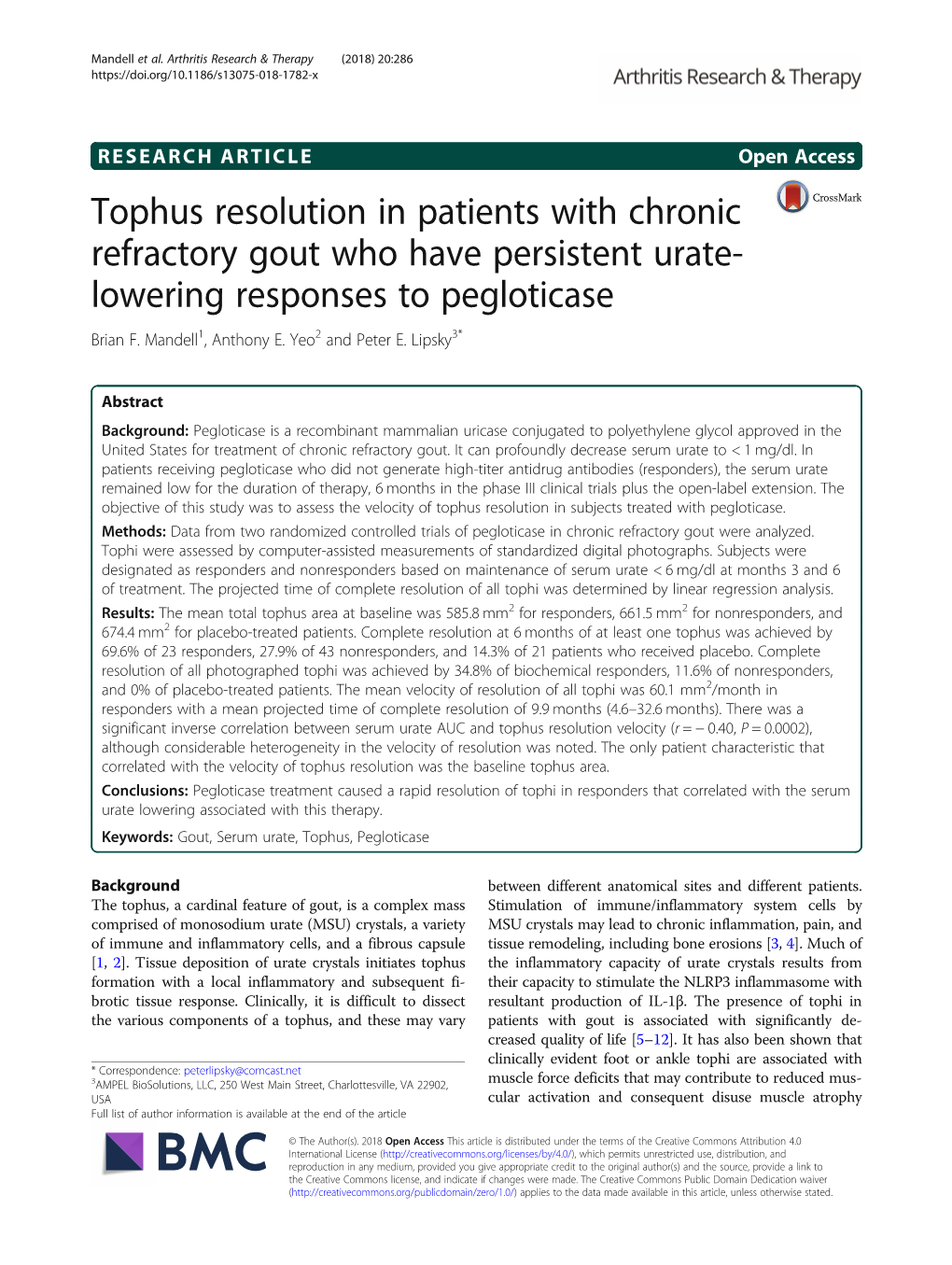 Tophus Resolution in Patients with Chronic Refractory Gout Who Have Persistent Urate- Lowering Responses to Pegloticase Brian F