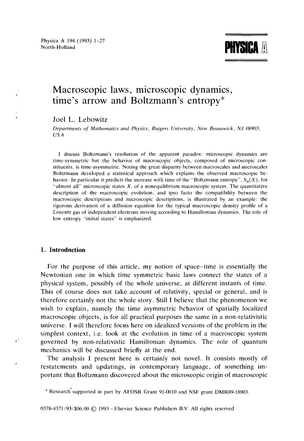 Macroscopic Laws, Microscopic Dynamics, Time's Arrow and Boltzmann's Entropy*