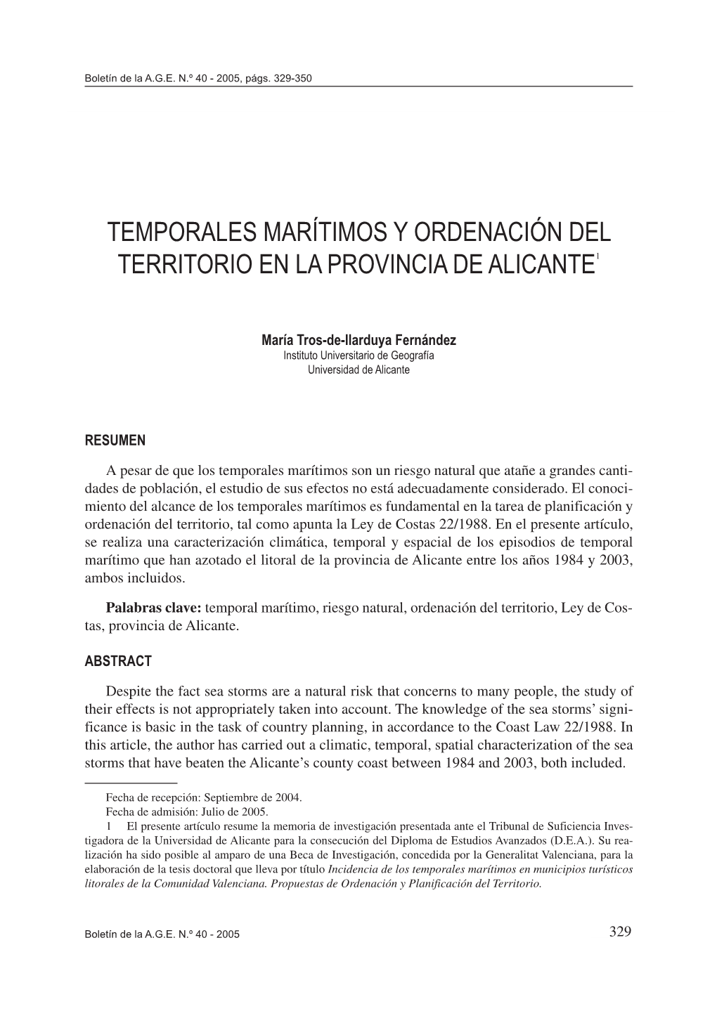 Temporales Marítimos Y Ordenación Del Territorio En La Provincia De Alicante1
