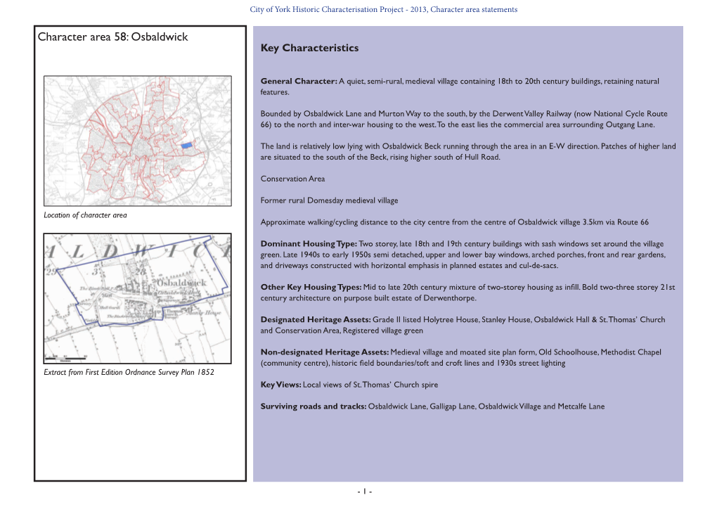 Character Area 58: Osbaldwick Key Characteristics