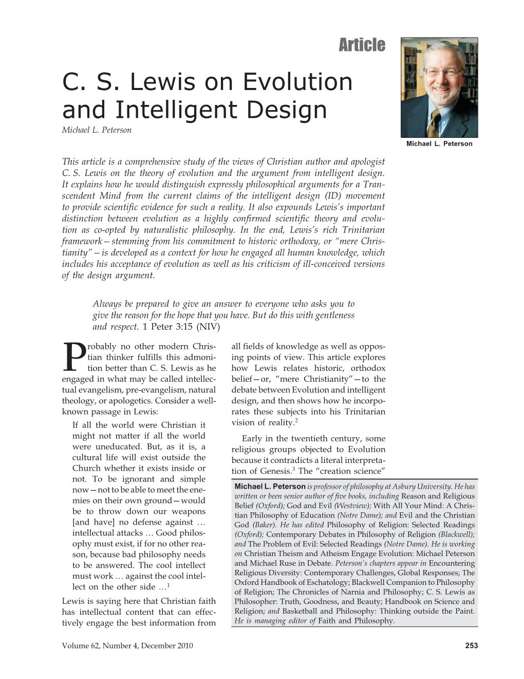 C. S. Lewis on Evolution and Intelligent Design Michael L