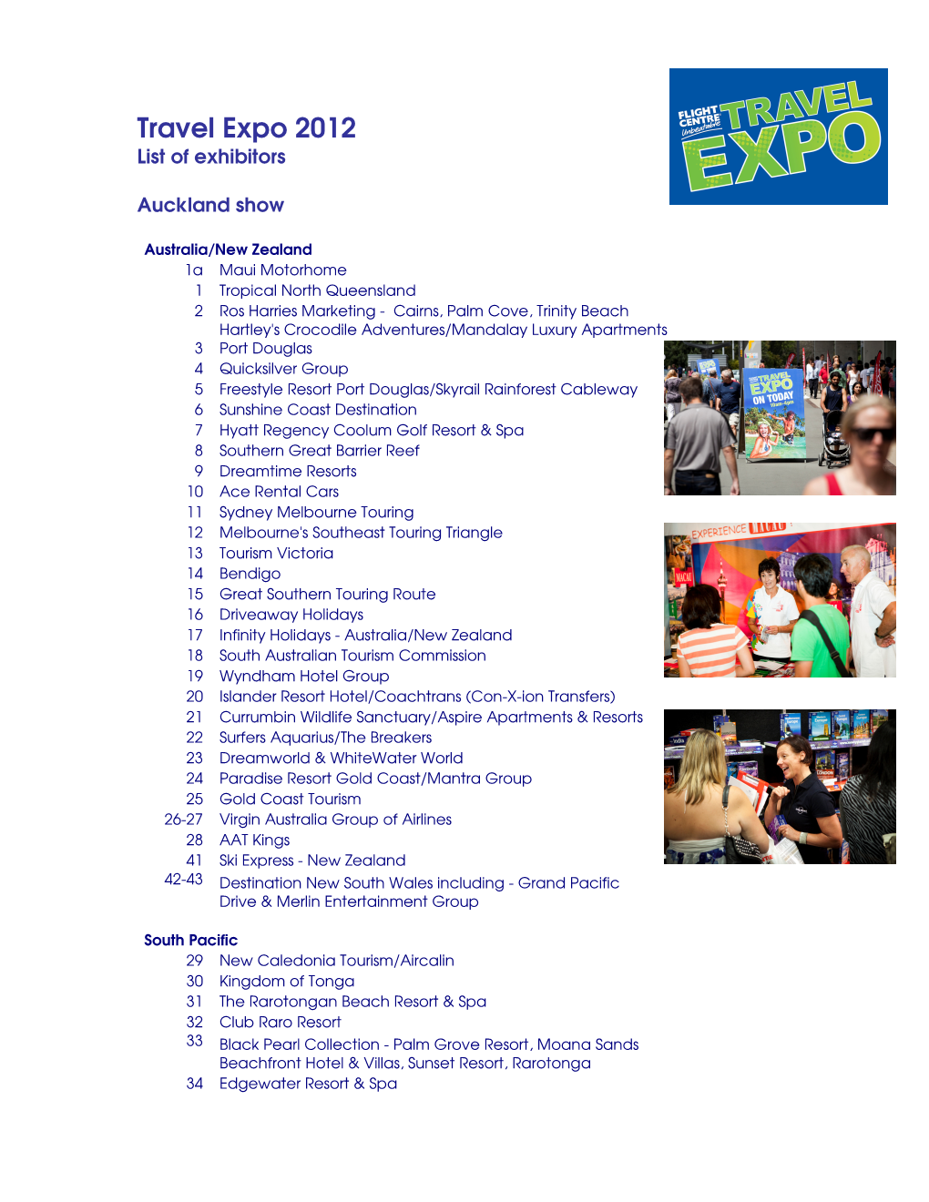 Travel Expo 2012 List of Exhibitors