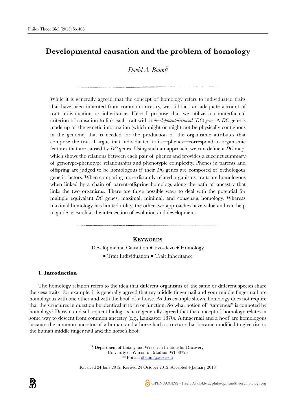 Developmental Causation and the Problem of Homology