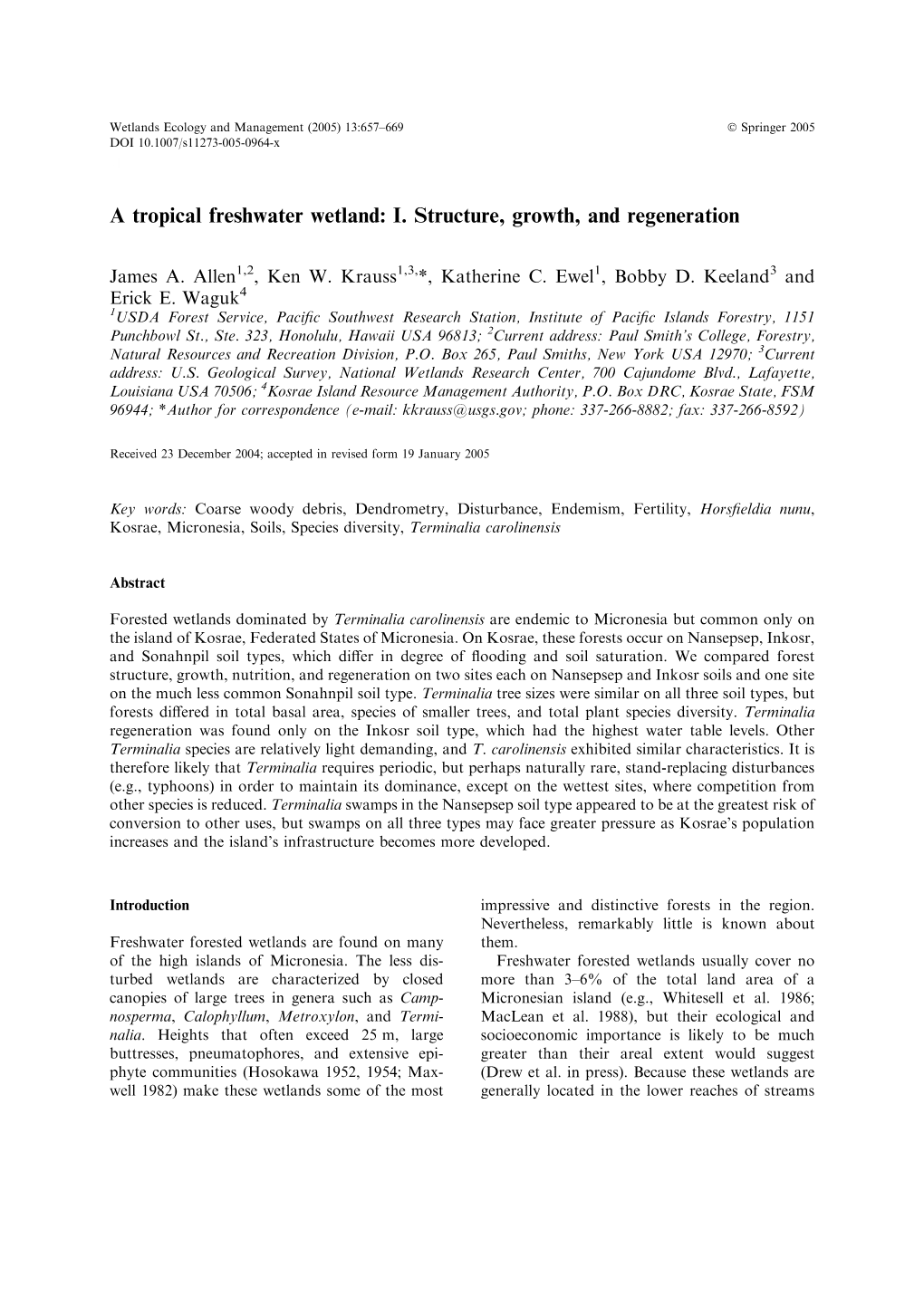 A Tropical Freshwater Wetland: 1. Structure