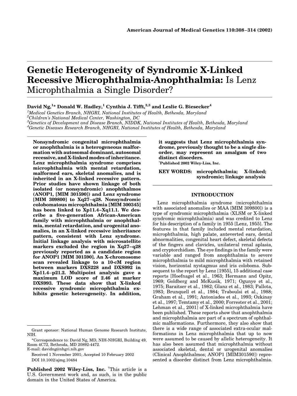 Genetic Heterogeneity of Syndromic X-Linked Recessive Microphthalmia-Anophthalmia: Is Lenz Microphthalmia a Single Disorder?