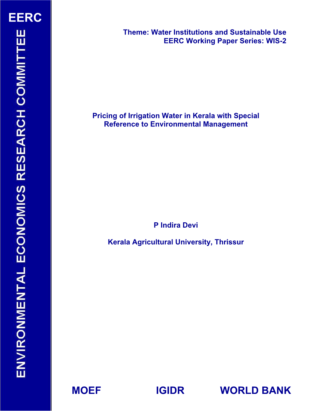 Pricing of Irrigation Water in Kerala with Special Reference to Environmental Management