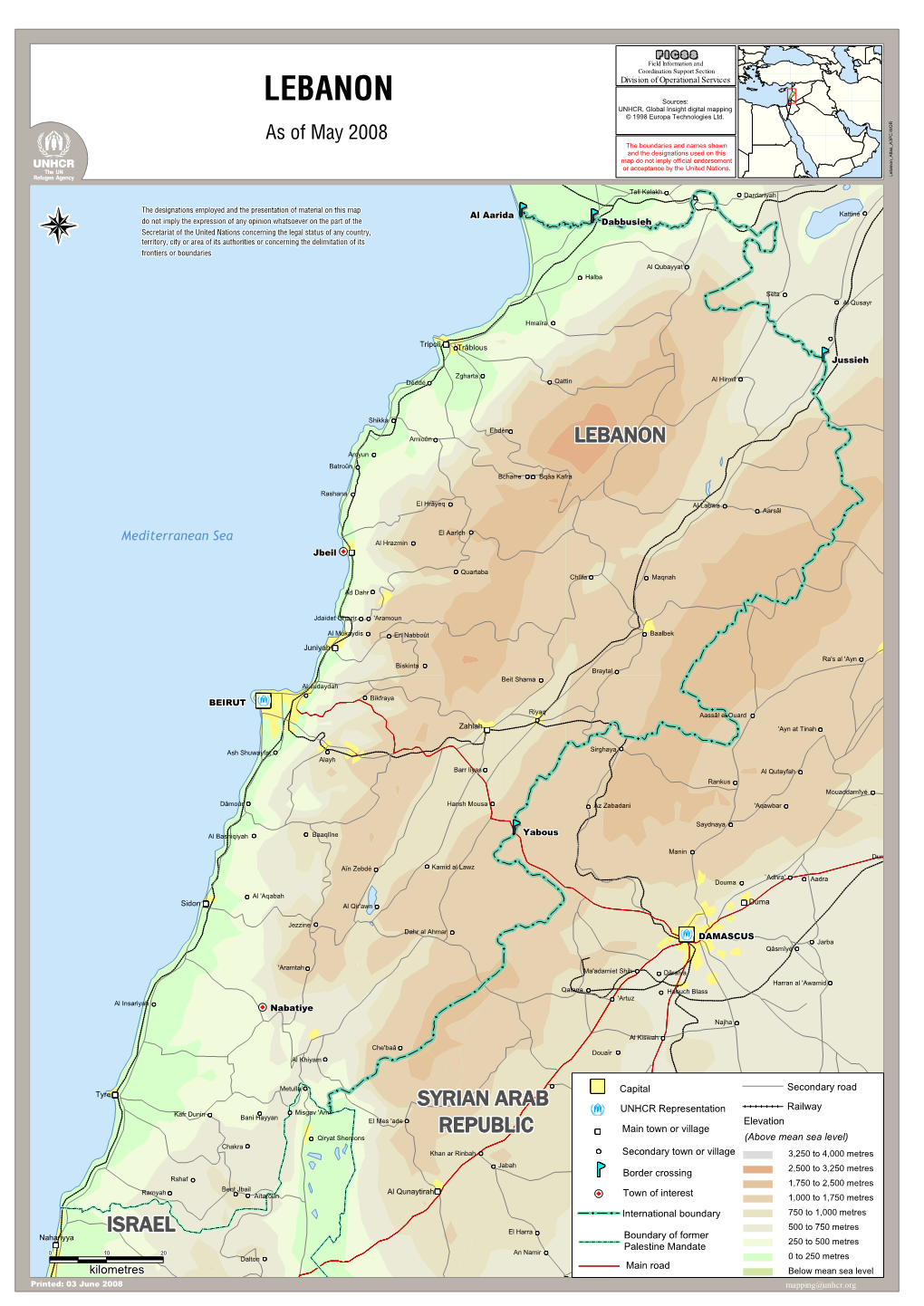 LEBANON Sources: UNHCR, Global Insight Digital Mapping © 1998 Europa Technologies Ltd