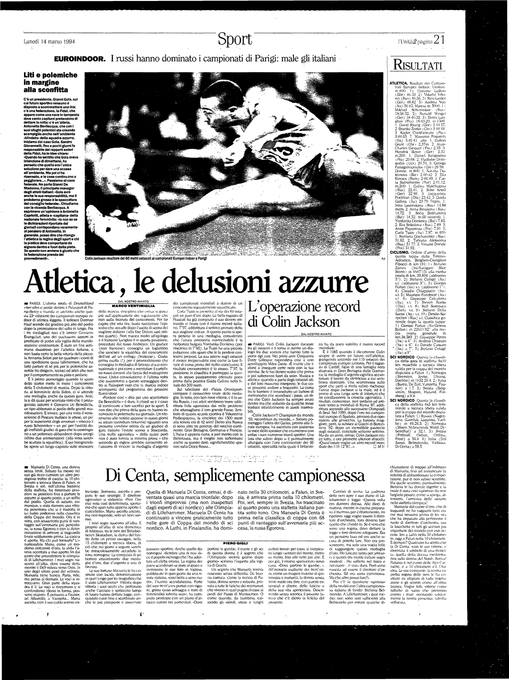 Atletica, Le Delusioni Azzurre S T 6) Giuseppe Calcaterra M PARIGI
