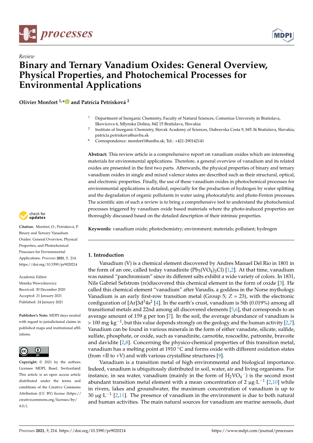 Binary and Ternary Vanadium Oxides: General Overview, Physical Properties, and Photochemical Processes for Environmental Applications