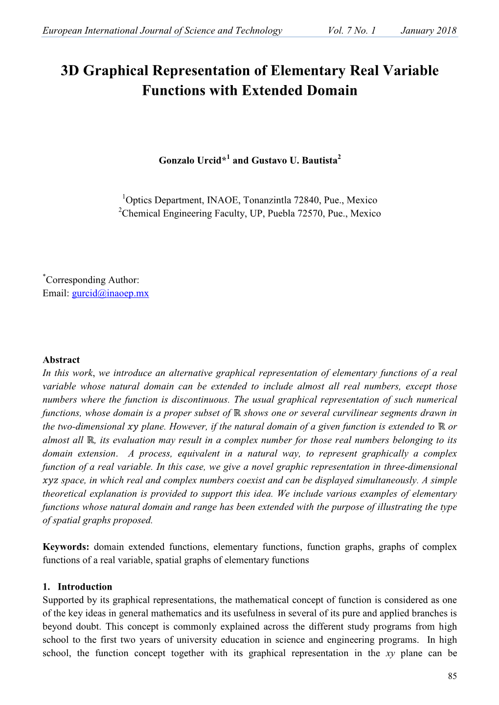 3D Graphical Representation of Elementary Real Variable Functions with Extended Domain