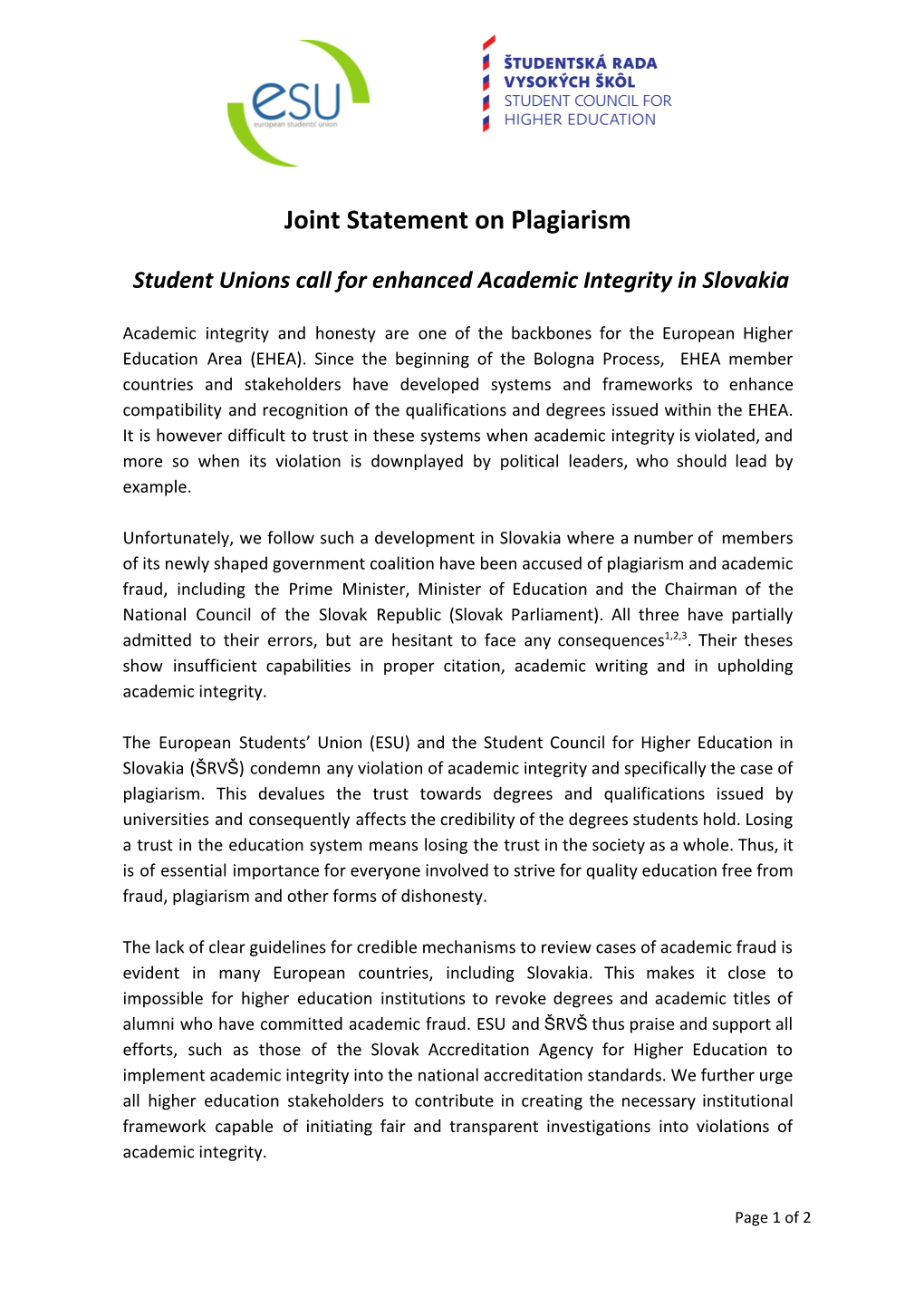 Joint Statement on Plagiarism