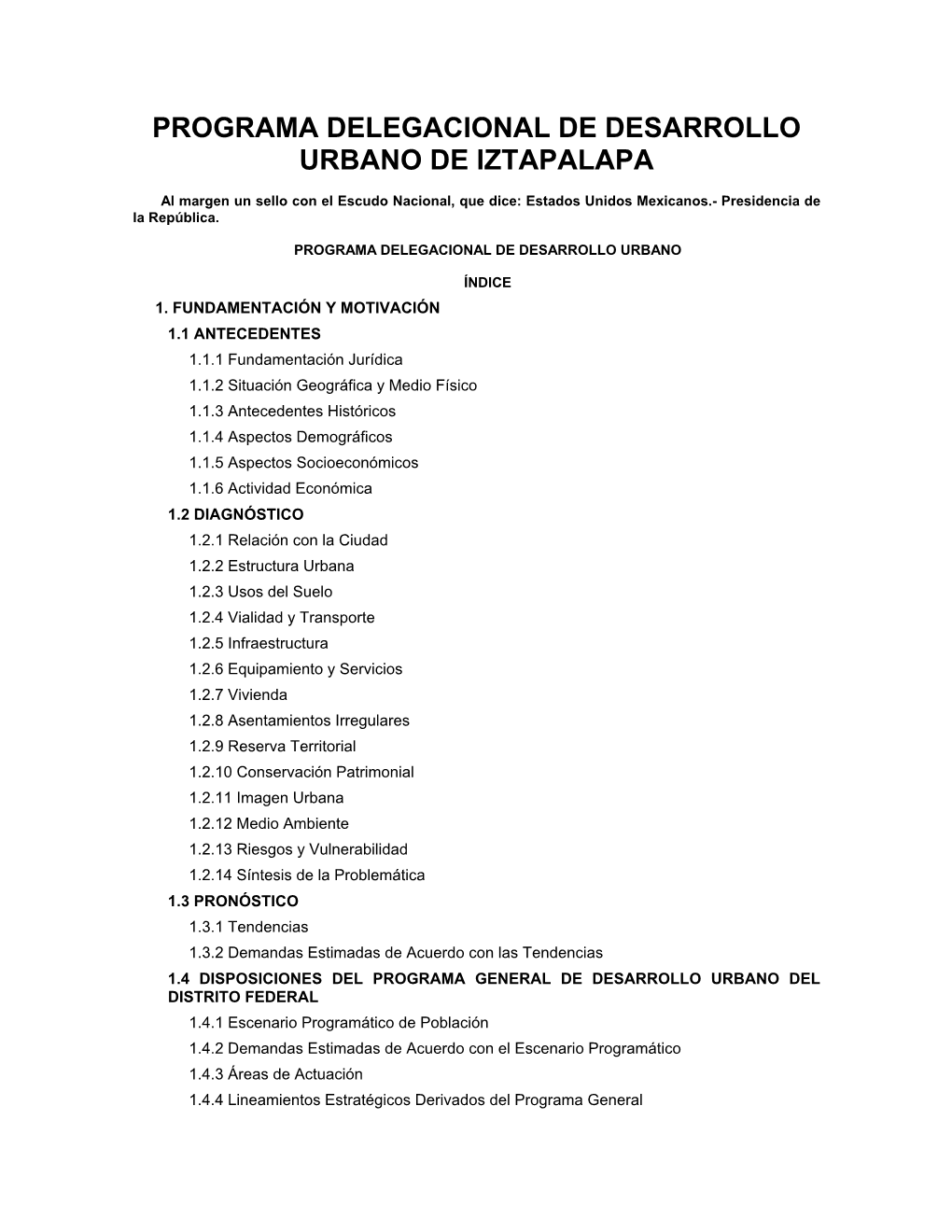 Programa Delegacional De Desarrollo Urbano De Iztapalapa