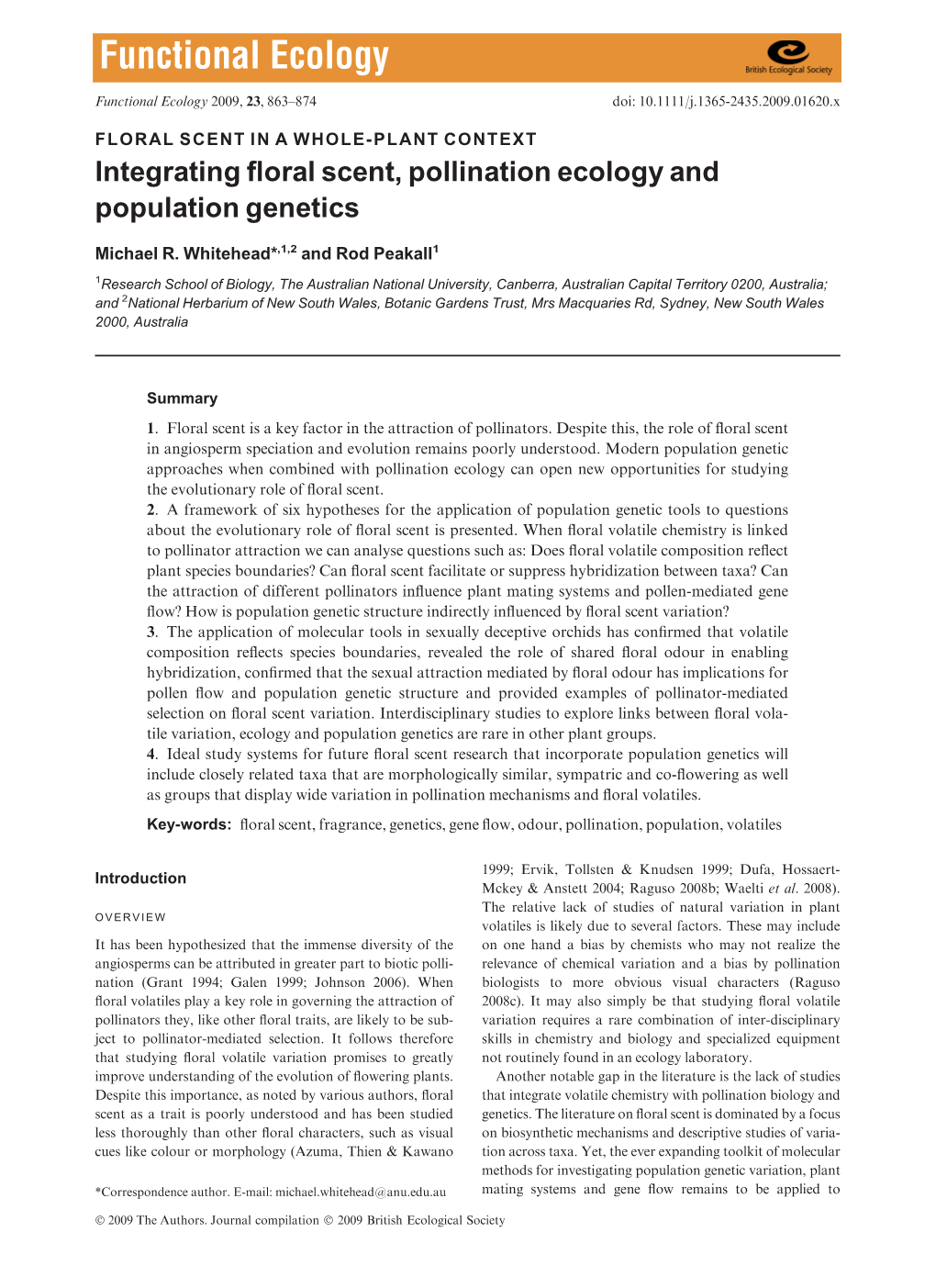 Integrating Floral Scent, Pollination Ecology and Population Genetics