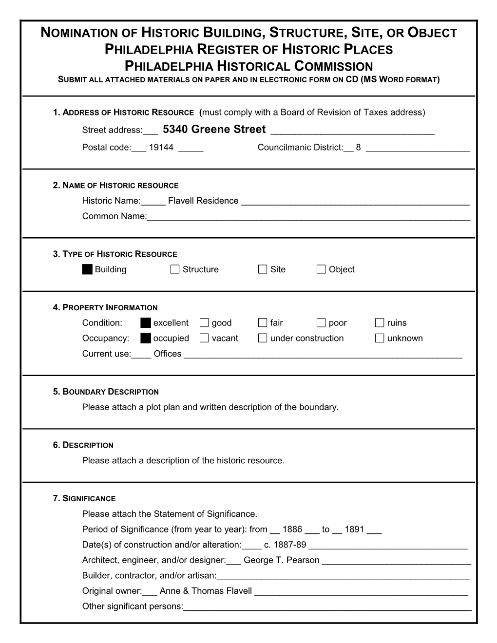 Nomination of Historic Building, Structure, Site, Or