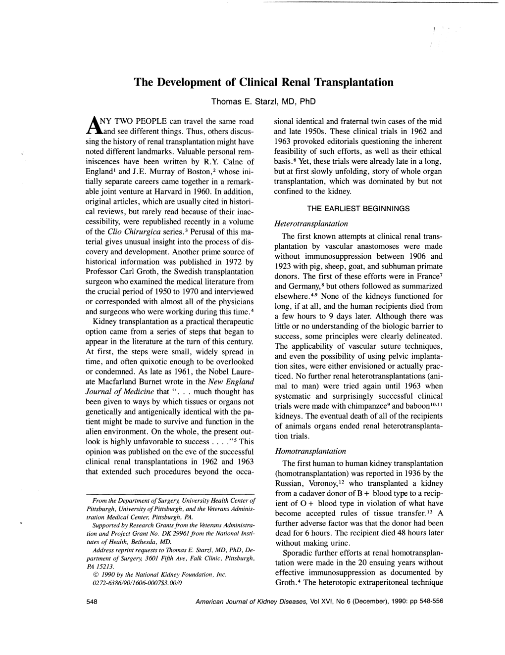 The Development of Clinical Renal Transplantation