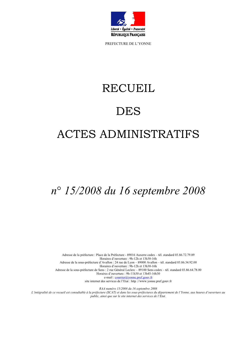 Recueil Des Actes Administratifs N° 15/2008 Du 16 Septembre 2008 3