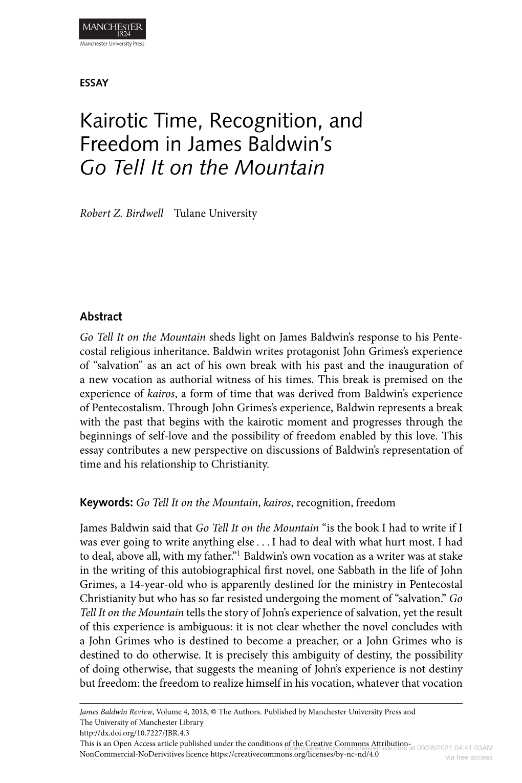 Kairotic Time, Recognition, and Freedom in James Baldwin's Go