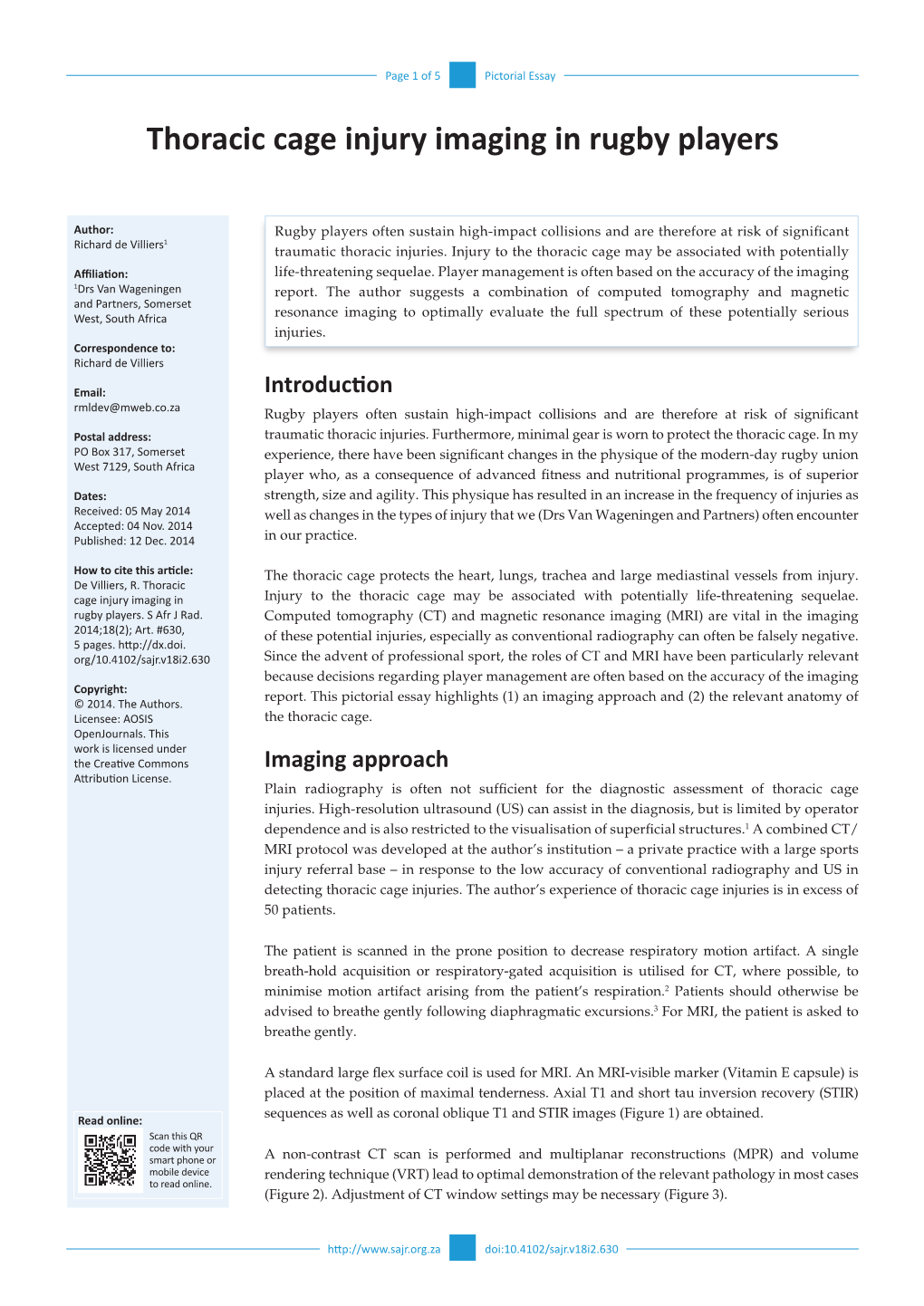 Thoracic Cage Injury Imaging in Rugby Players