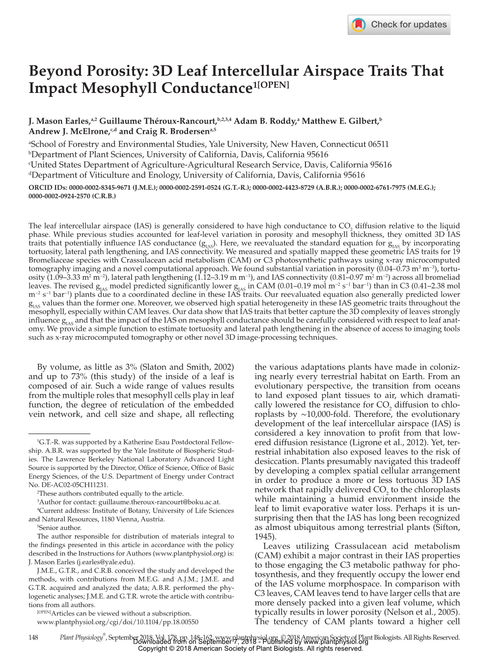 3D Leaf Intercellular Airspace Traits That Impact Mesophyll Conductance1[OPEN]