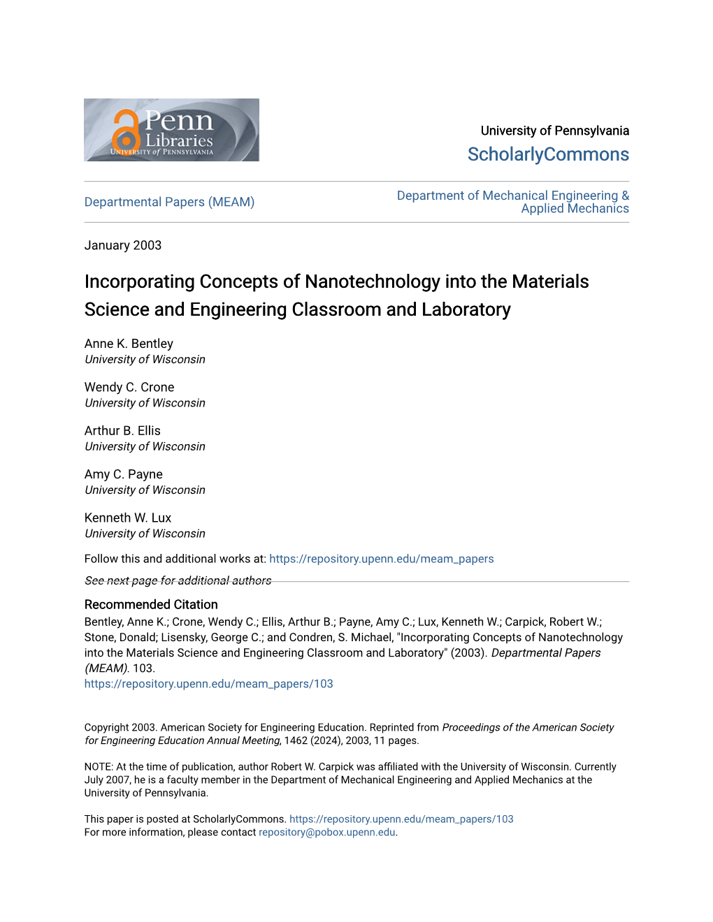 Incorporating Concepts of Nanotechnology Into the Materials Science and Engineering Classroom and Laboratory