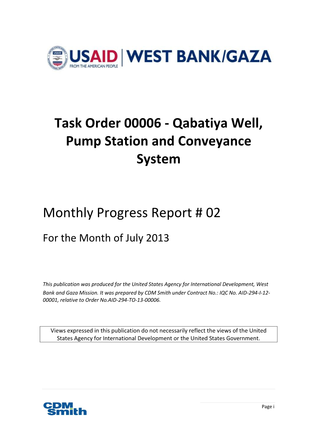 Task Order 00006 - Qabatiya Well, Pump Station and Conveyance System