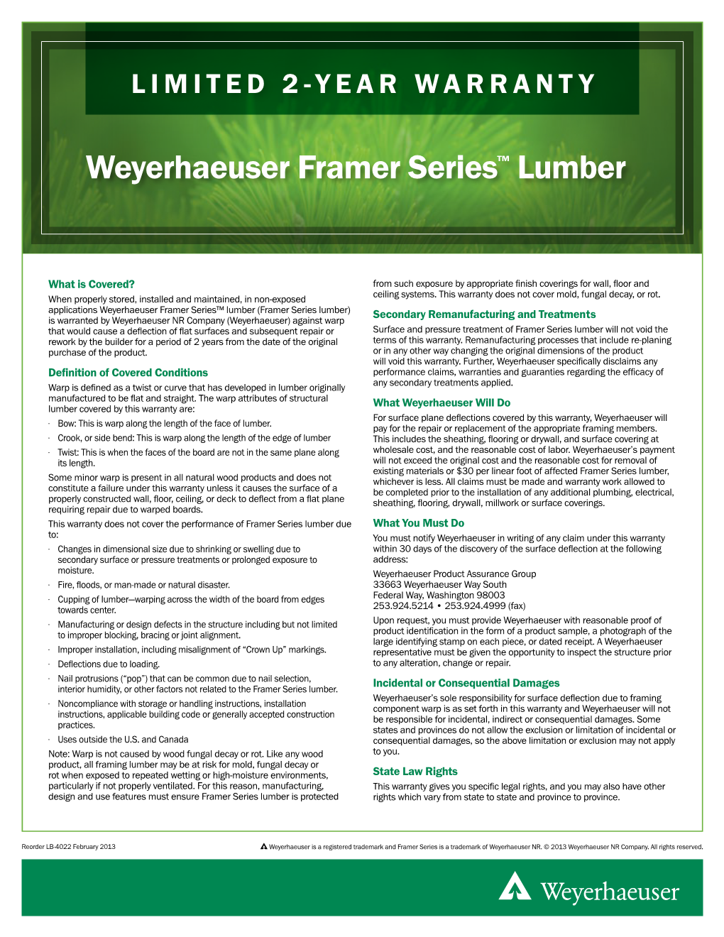 Weyerhaeuser Framer Series™ Lumber