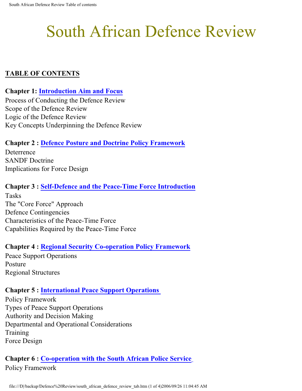 South African Defence Review Table of Contents South African Defence Review