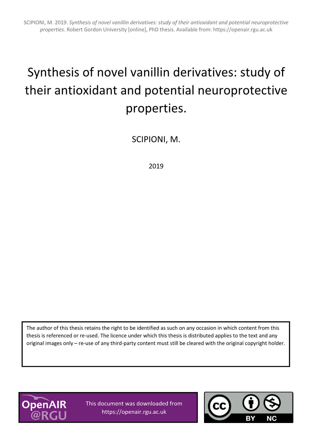 Synthesis of Novel Vanillin Derivatives: Study of Their Antioxidant and Potential Neuroprotective Properties