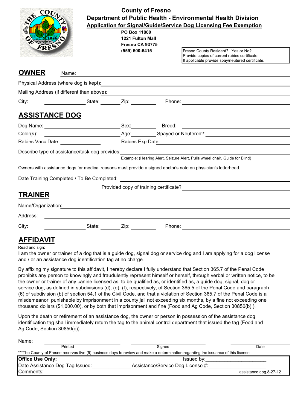 Copy of Fresno Co Assistance Dog Application 8-27-12