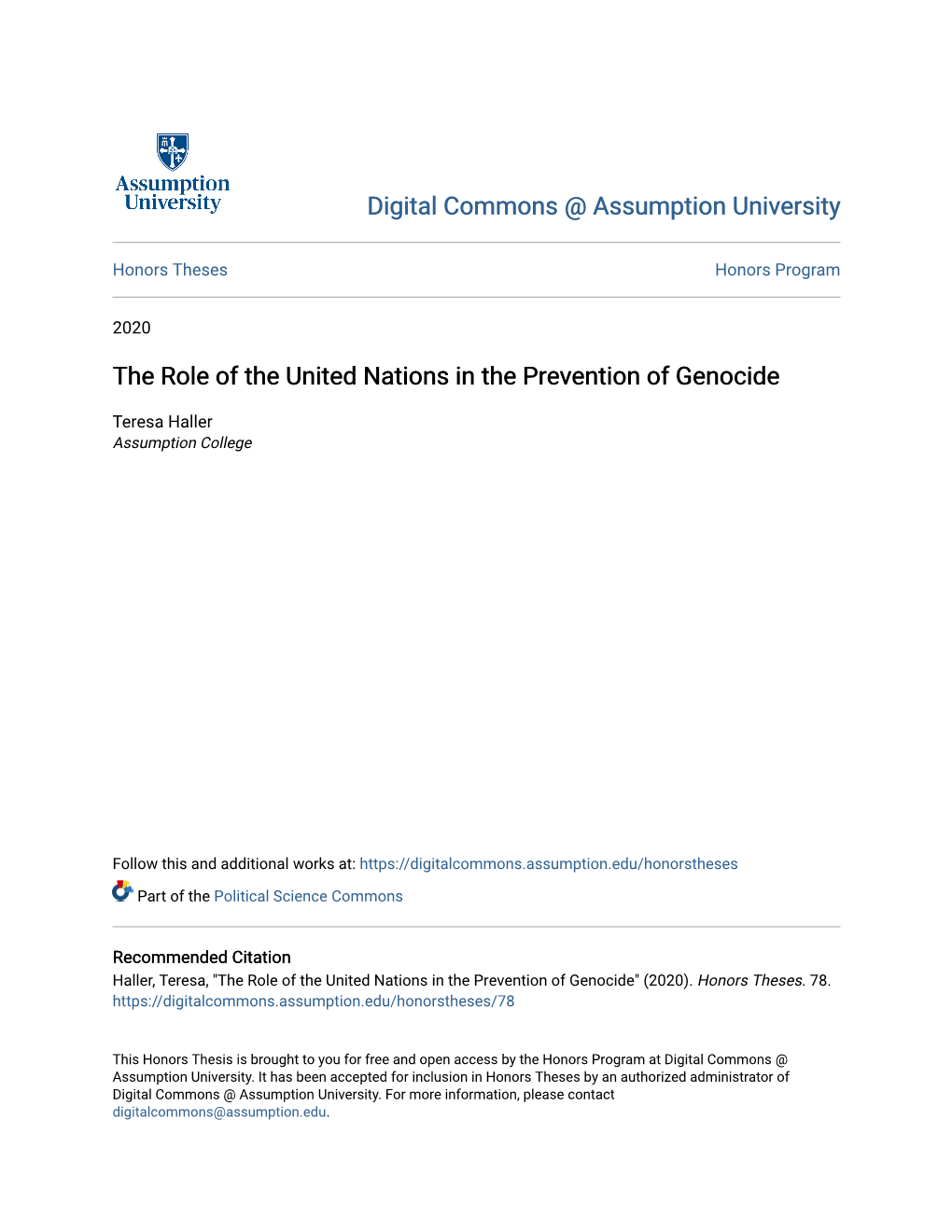 The Role of the United Nations in the Prevention of Genocide