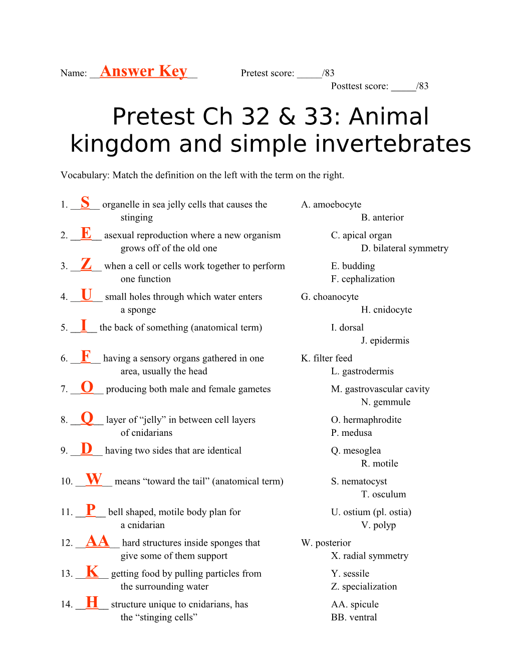 Biology Pre-Learning Check