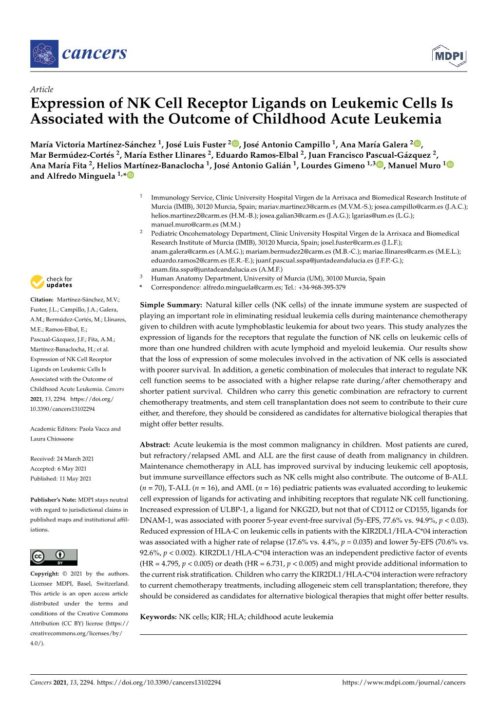 Expression of NK Cell Receptor Ligands on Leukemic Cells Is Associated with the Outcome of Childhood Acute Leukemia