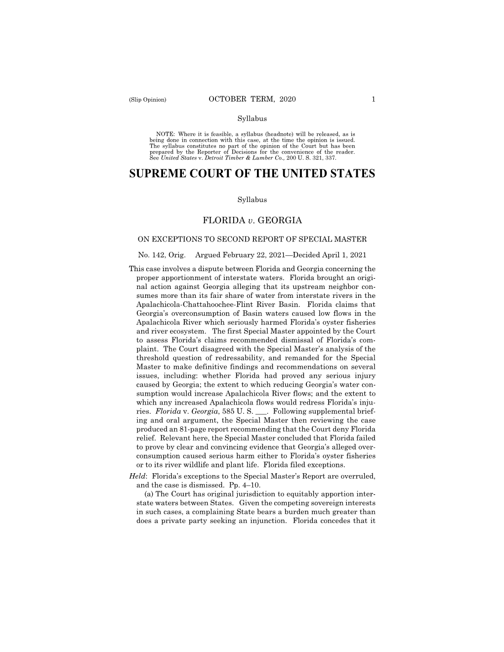 142, Orig. Florida V. Georgia (04/01/2021)